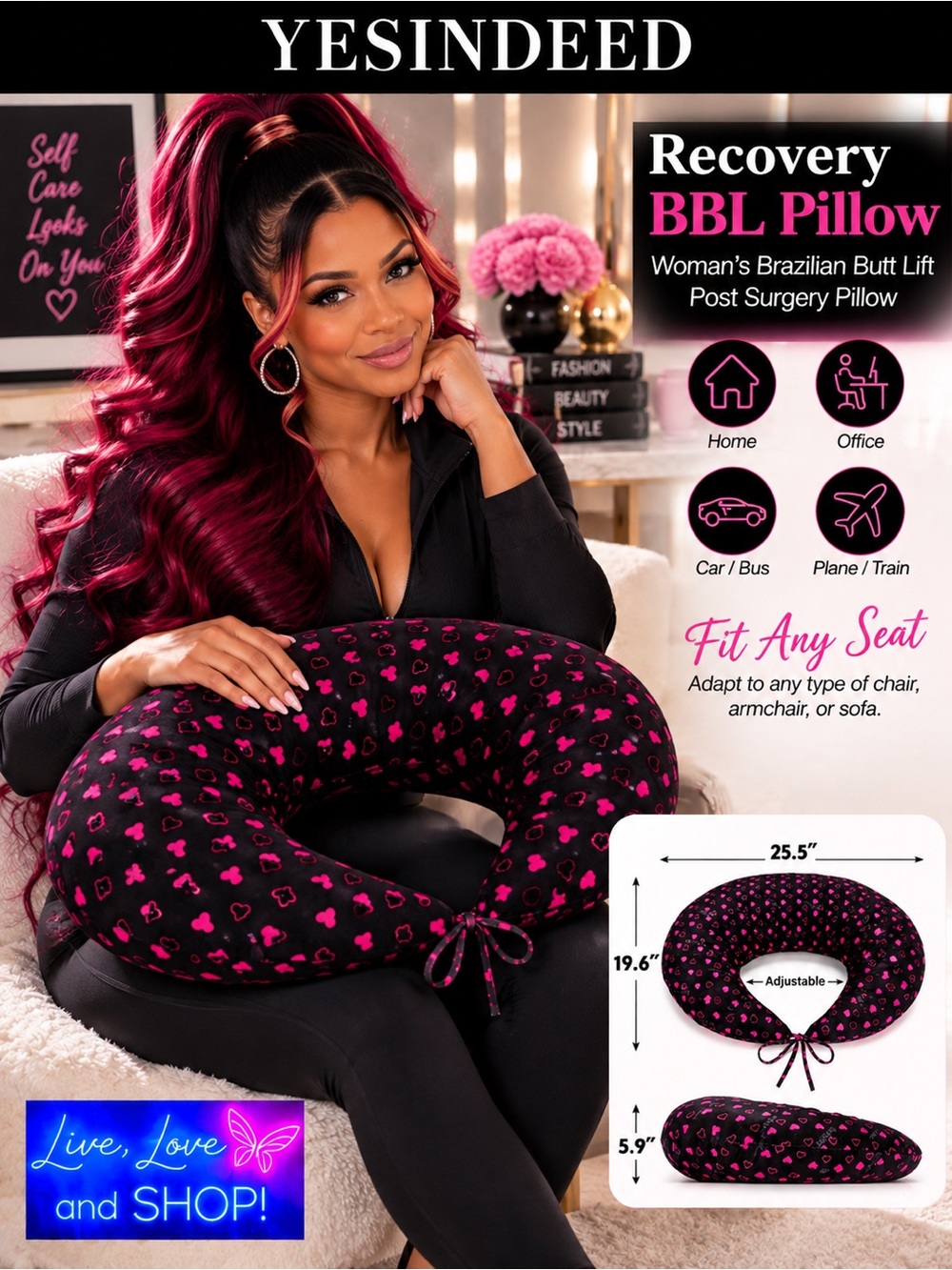 YESINDEED Recovery BBL Pillow: Brazilian Butt Lift Post Surgery Pillow, EUC